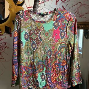 David Meister Multicolor Paisley Silk Blouse L